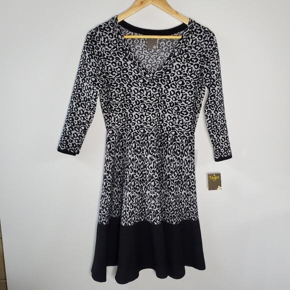 Taylor Animal print fit & Flare midi sweater dress New with tags Med - Picture 1 of 10